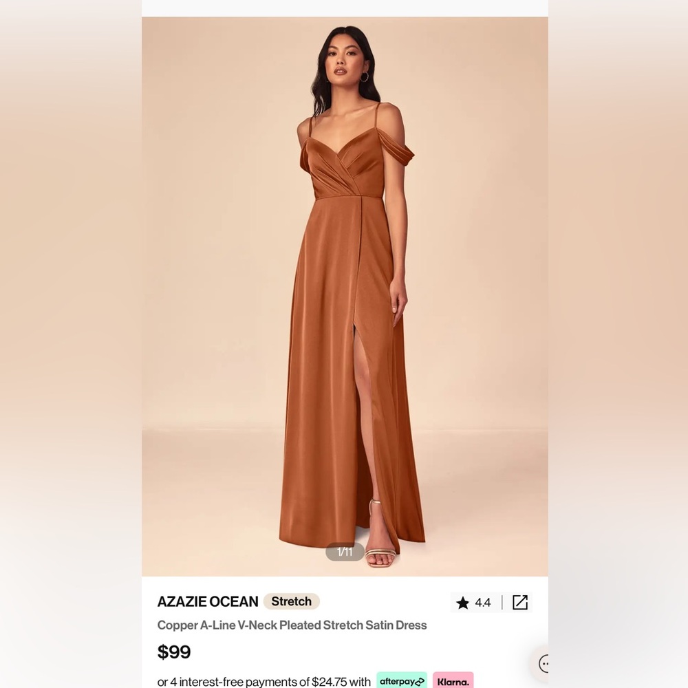 Azazie Copper A-Line Pleated Dress